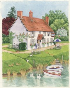 The Boat Inn，2003（wc on paper） 作者 琳达·本顿